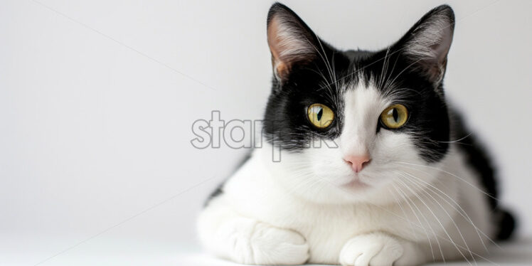 A white cat with black spots on a white background - Starpik Stock