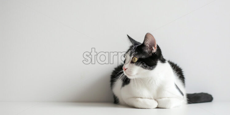 A white cat with black spots on a white background - Starpik Stock