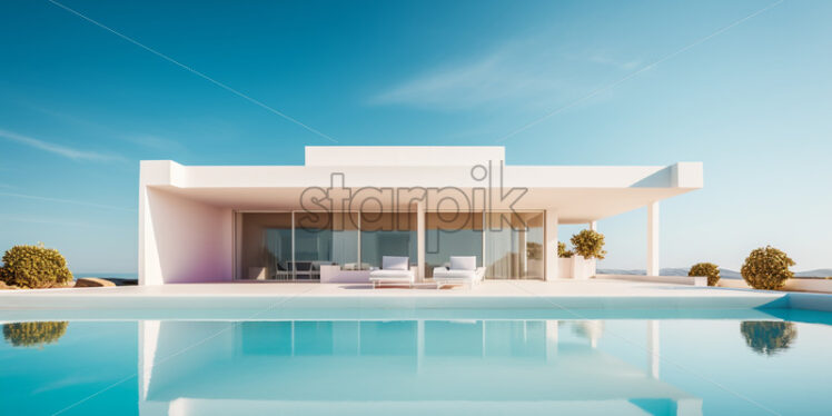 A white villa with a swimming pool - Starpik Stock