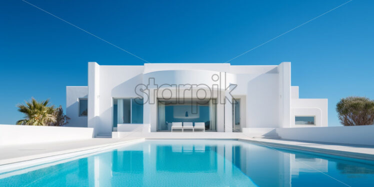 A white villa with a swimming pool - Starpik Stock