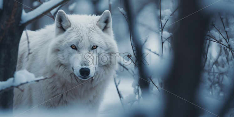 A white wolf in the forest in winter - Starpik Stock