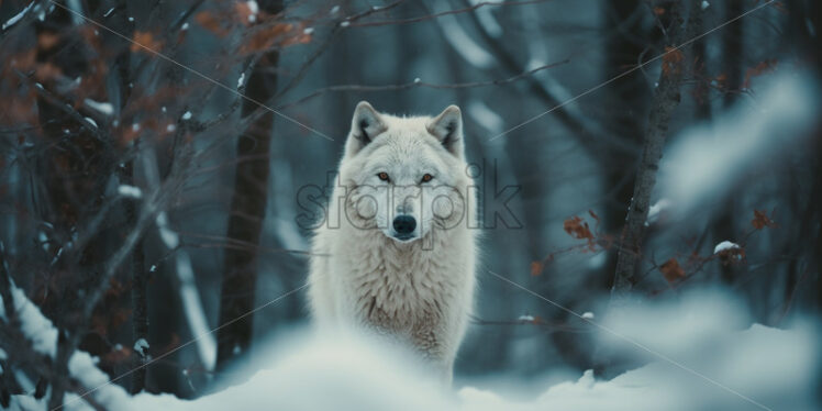 A white wolf in the forest in winter - Starpik Stock