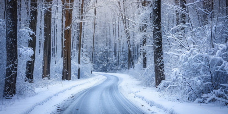 A winter road through the forest - Starpik Stock