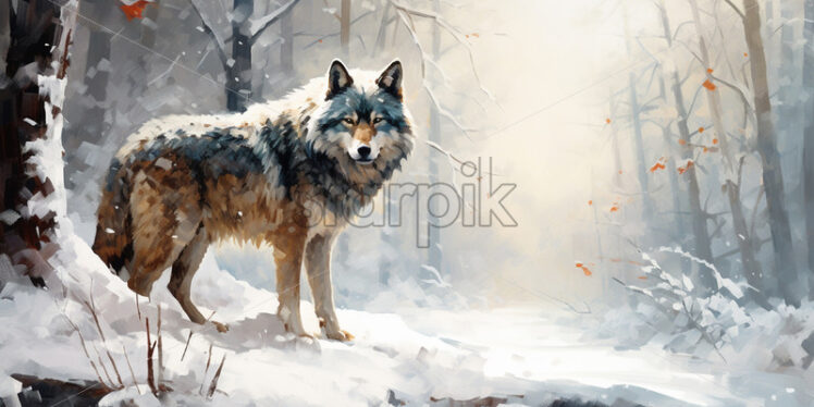 A wolf in the snow in the forest, oil paint, clipart - Starpik Stock