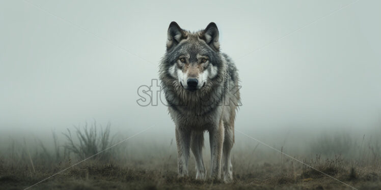 A wolf on a plain in the fog - Starpik Stock