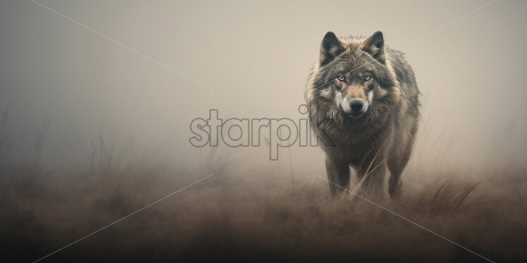 A wolf on a plain in the fog - Starpik Stock