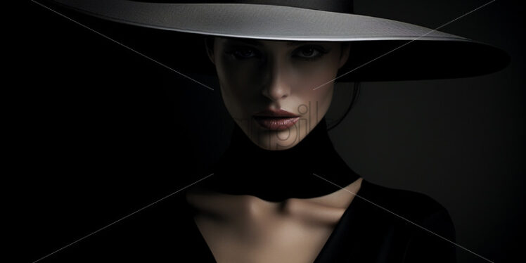 A woman dressed in black with a big black hat on her head - Starpik Stock