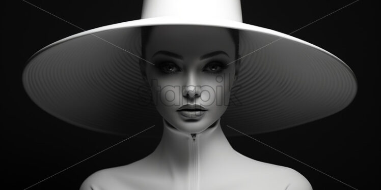 A woman dressed in white with a big white hat on her head - Starpik Stock