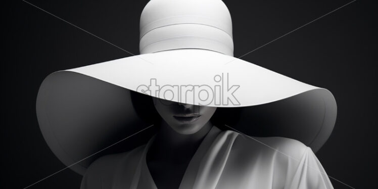 A woman dressed in white with a big white hat on her head - Starpik Stock