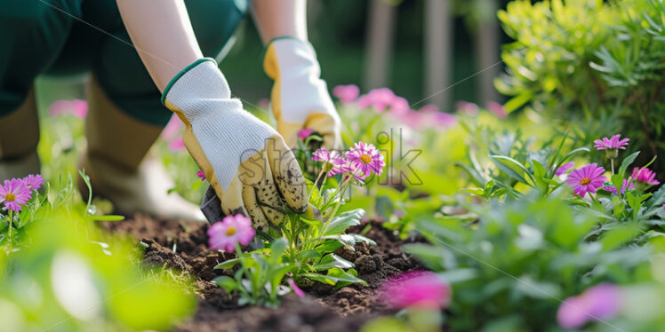 A woman who was busy with planting flowers - Starpik Stock