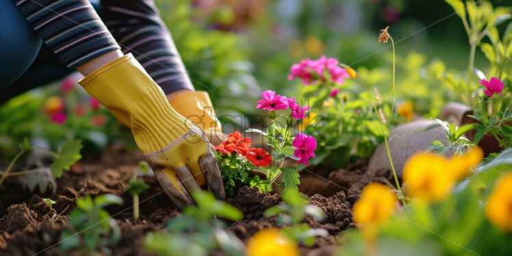 A woman who was busy with planting flowers - Starpik Stock