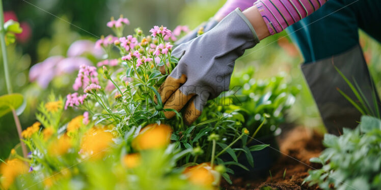 A woman who was busy with planting flowers - Starpik Stock