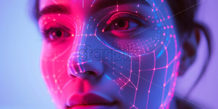 A woman's face being scanned by a system in a neon vibe - Starpik Stock