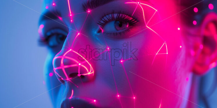 A woman's face being scanned by a system in a neon vibe - Starpik Stock