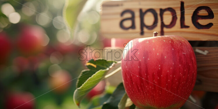 A wooden box with apple written on it - Starpik Stock