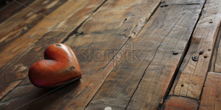 A wooden heart on an old wooden floor - Starpik Stock