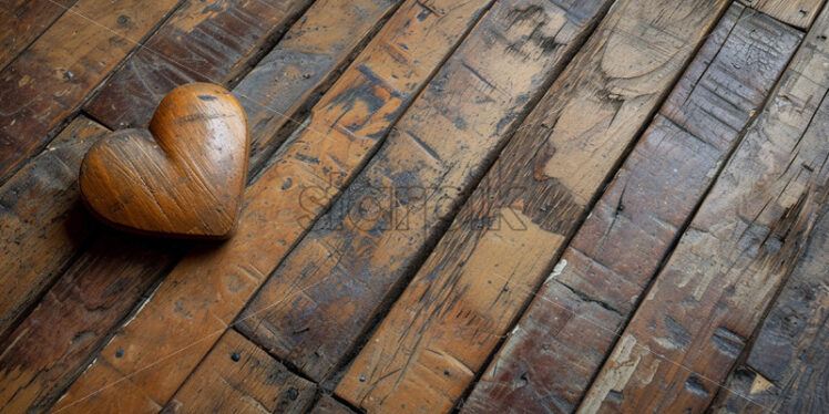 A wooden heart on an old wooden floor - Starpik Stock