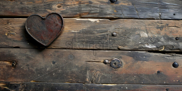 A wooden heart on an old wooden floor - Starpik Stock