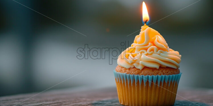 A yellow vanilla cupcake with a candle - Starpik Stock