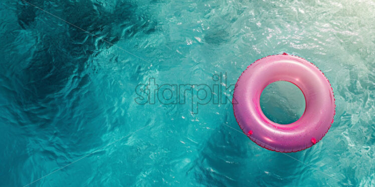 Aerial view of the the neon swim ring in the turquoise sea - Starpik Stock