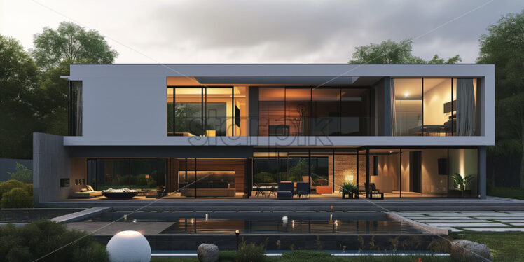 Aesthetic modern house at dusk - Starpik Stock