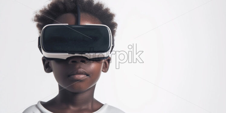 African child with VR glasses, on white isolate background - Starpik Stock