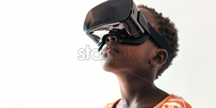 African child with VR glasses, on white isolate background - Starpik Stock