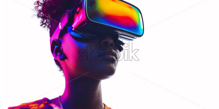 Afro american woman with VR glasses 90s disco style - Starpik Stock