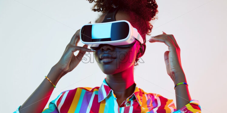 Afro american woman with VR glasses 90s disco style - Starpik Stock