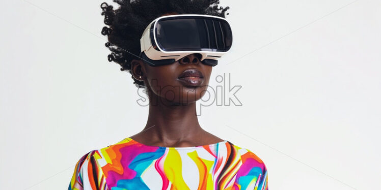 Afro american woman with VR glasses 90s disco style - Starpik Stock