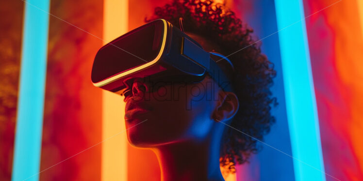 Afro american woman with VR glasses in neon lights - Starpik Stock