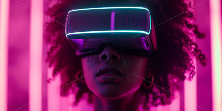 Afro american woman with VR glasses in neon lights - Starpik Stock