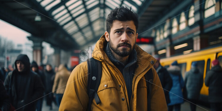 American man walking in the train station - Starpik Stock