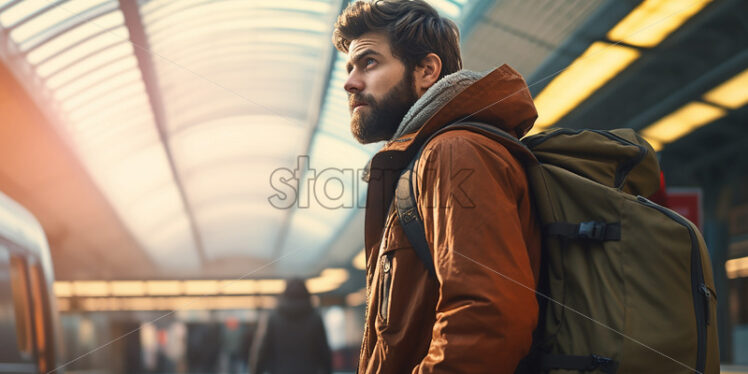 American man walking in the train station - Starpik Stock