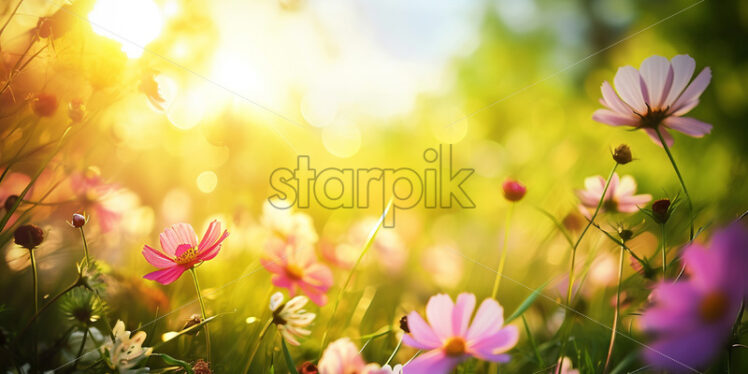 An abstract summer background with a field in bloom - Starpik Stock