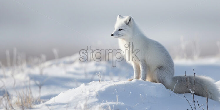 An arctic fox on an arctic plain - Starpik Stock