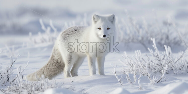 An arctic fox on an arctic plain - Starpik Stock