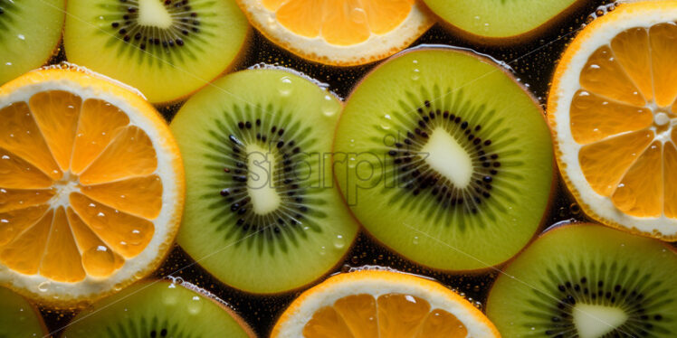 An artistic arrangement of orange and kiwi slices - Starpik Stock