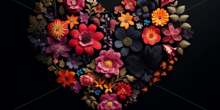 An embroidered floral heart on a black background - Starpik Stock