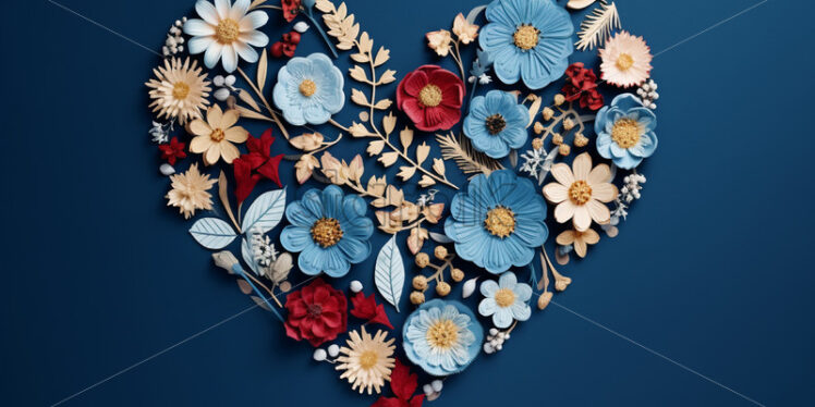 An embroidered floral heart on a blue background - Starpik Stock