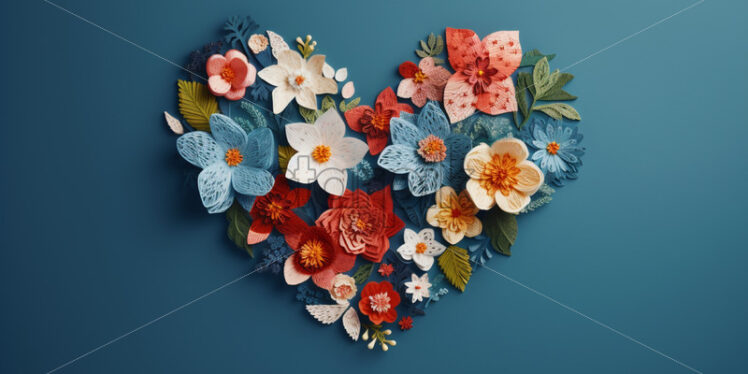 An embroidered floral heart on a blue background - Starpik Stock