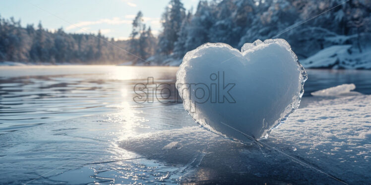 An ice heart on the shore of a lake in winter - Starpik Stock