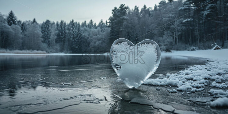 An ice heart on the shore of a lake in winter - Starpik Stock