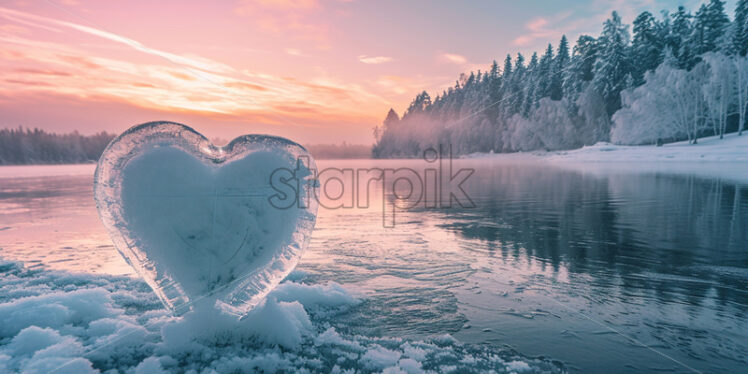 An ice heart on the shore of a lake in winter - Starpik Stock