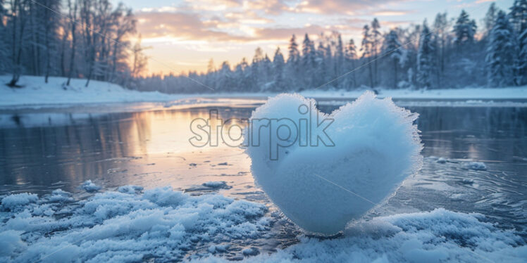 An ice heart on the shore of a lake in winter - Starpik Stock