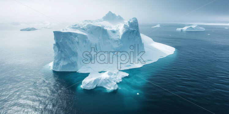 An iceberg island at the North Pole, aerial view - Starpik Stock