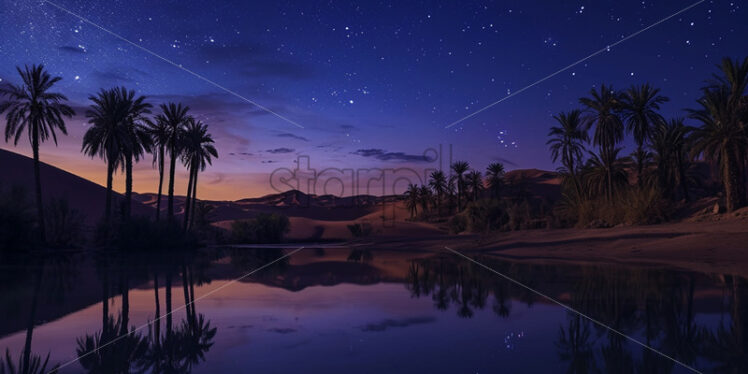 An oasis in the desert at night - Starpik Stock