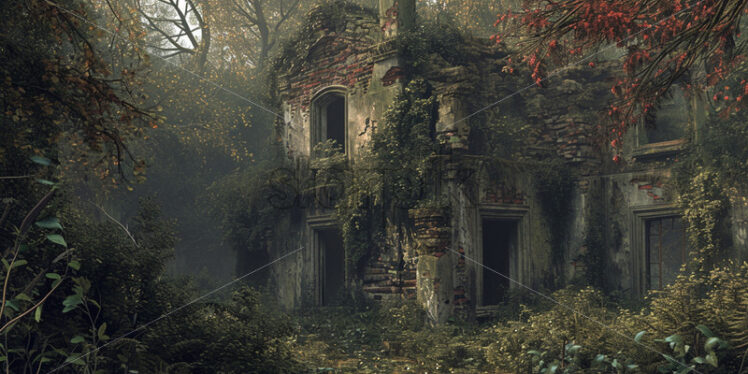 An old and ruined house in the middle of the forest - Starpik Stock