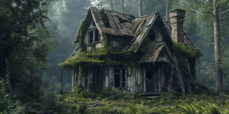 An old and ruined house in the middle of the forest - Starpik Stock