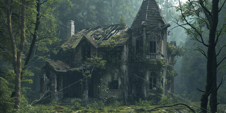 An old and ruined house in the middle of the forest - Starpik Stock